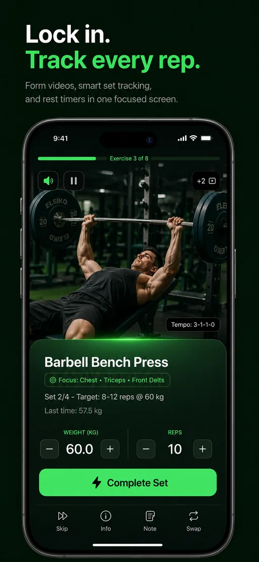 Budy mobile app workout tracking screen with exercise set logging